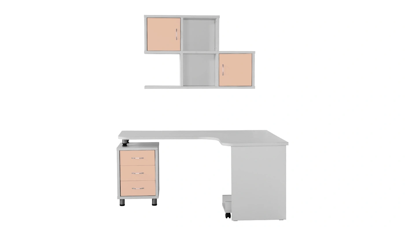 שולחן כתיבה פינתי לילדים ונוער עם מגירות וכוורת "זיו" | צבע לבן (לפינה ימנית)